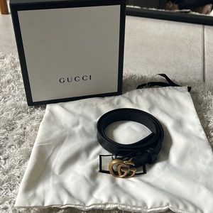 Leather belt with Double G buckle slim